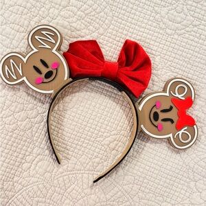 Gingerbread Mickey and Minnie Mouse Ears Headband with Red Bow
